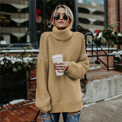 Weicher Damen Pullover Hochkragen Strick Optik