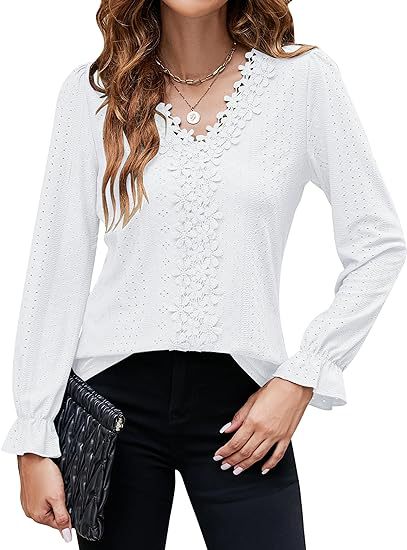 Elegante Damenbluse Floral V-Ausschnitt