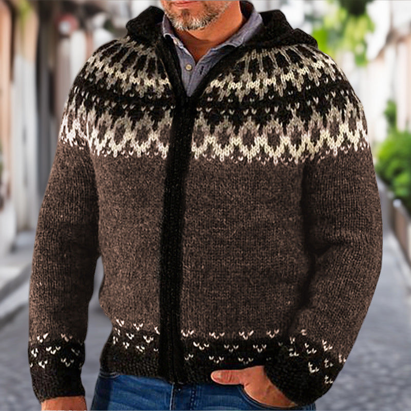 Herren Strickjacke Norweger Muster Reißverschluss Pullover