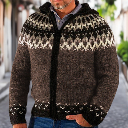 Herren Strickjacke Norweger Muster Reißverschluss Pullover