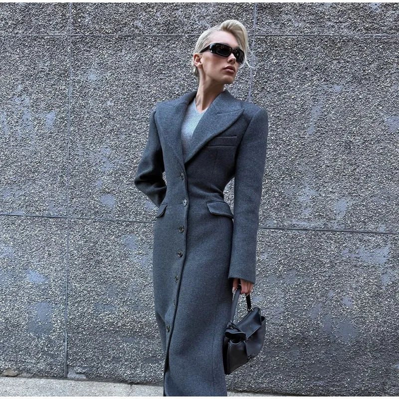 Damen Wollmantel Elegant Schnitt mit Dekorativen Knöpfen
