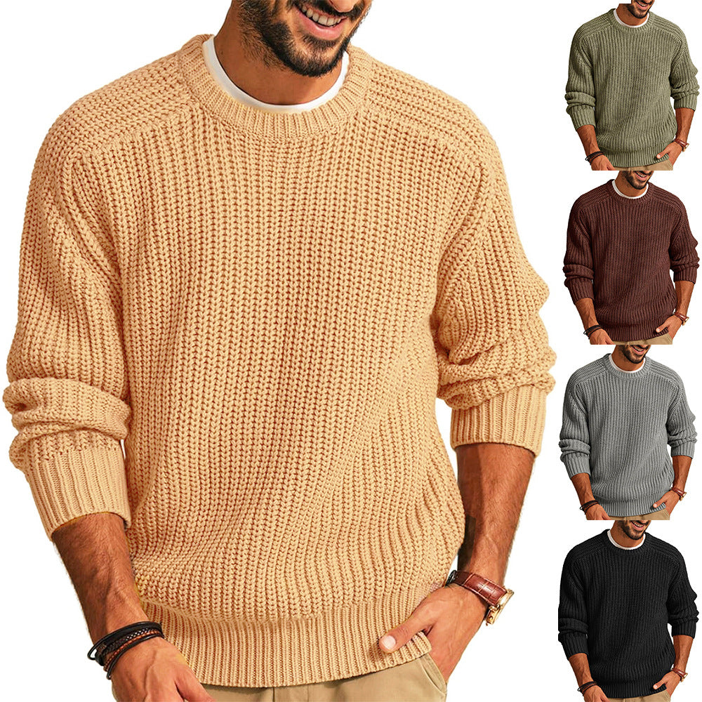 Herren Grobstrick Pullover Bequem Raglan Ärmel - IdealeKleiden