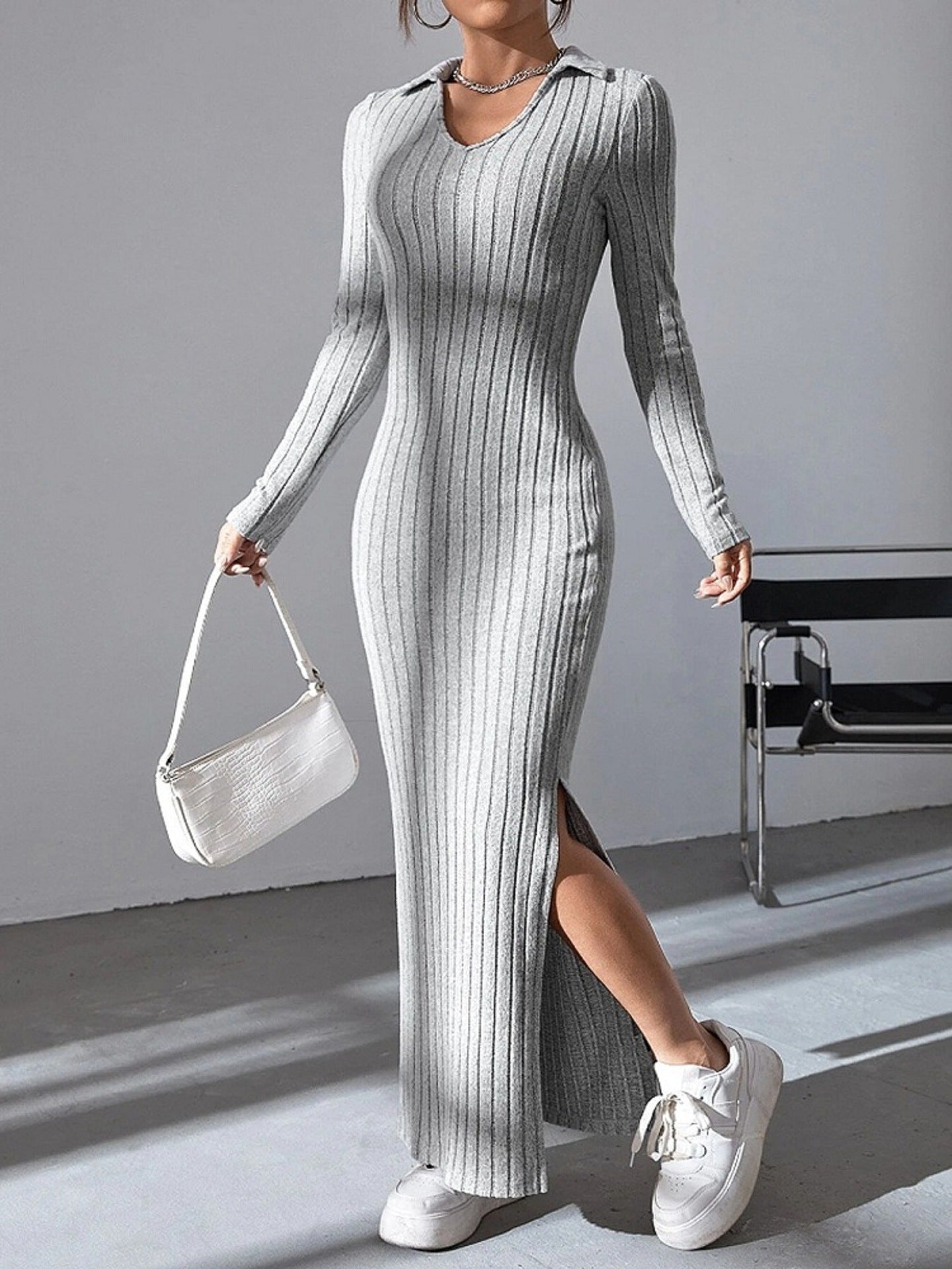Damen Maxikleid V-Ausschnitt Sommerkleid Elegant