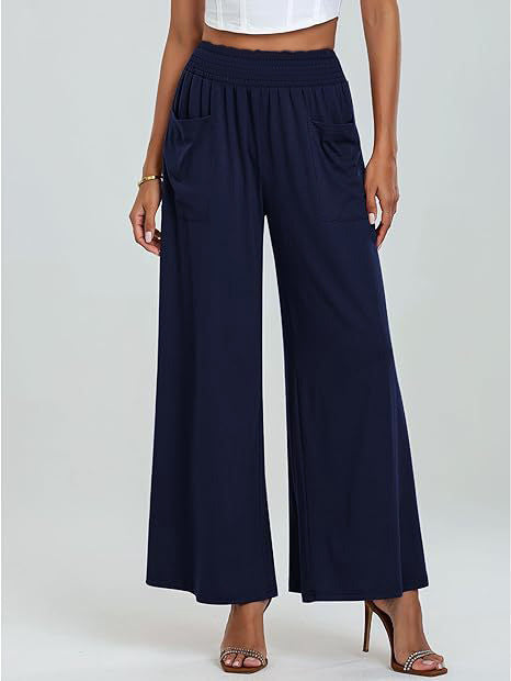 Damen Palazzo-Hose Weit Bequem Elastisch
