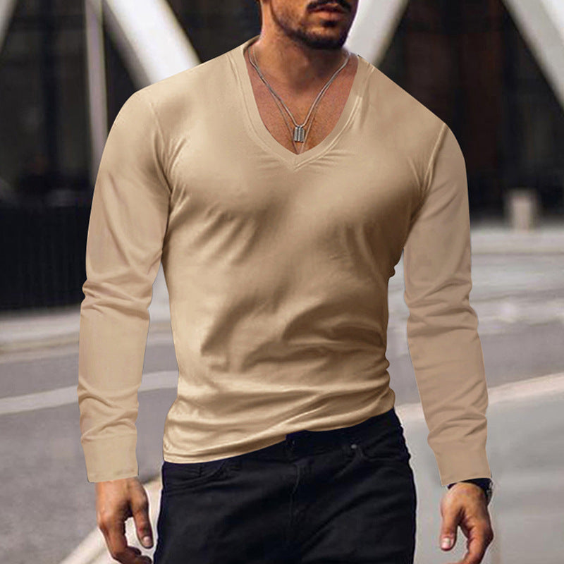 Herren Langarmshirt V-Ausschnitt Komfort Baumwolle
