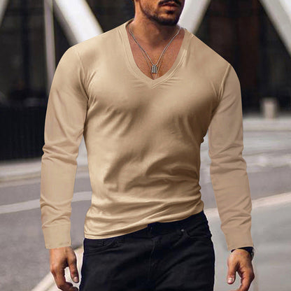 Herren Langarmshirt V-Ausschnitt Komfort Baumwolle