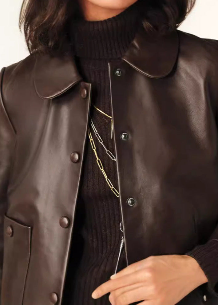 Kurze Lederjacke Damen Stylish Schnalle