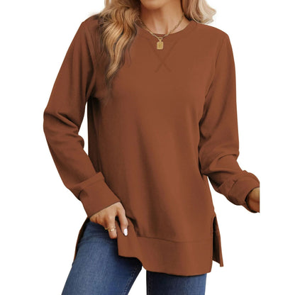 Damen Langarm Sweater Bequem Mit Seitenschlitz