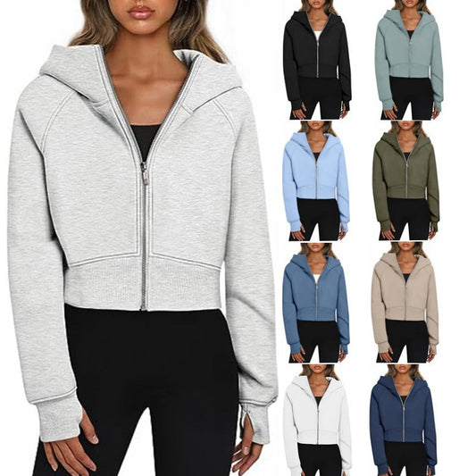 Damen Soft Kapuzenpullover Kurz Reißverschluss - IdealeKleiden