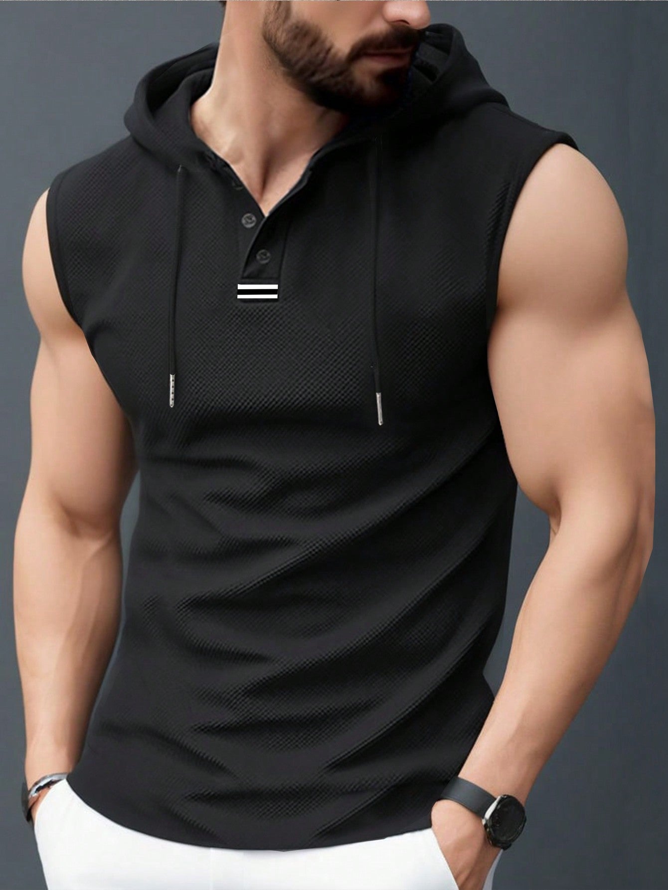 Herren Tanktop Hoodie Sportlich Strukturiert
