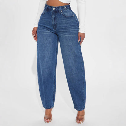 Damen Bequeme Hochtaillierte Jeans Weite Beinweit - IdealeKleiden