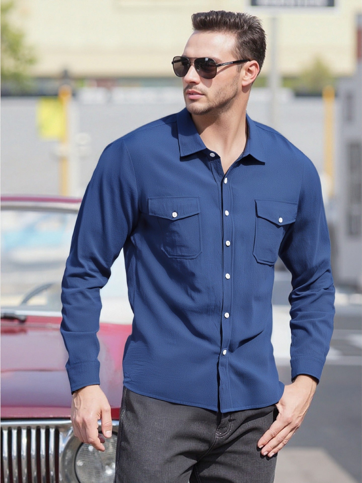 Herren Langarmhemd Modern Entspannt