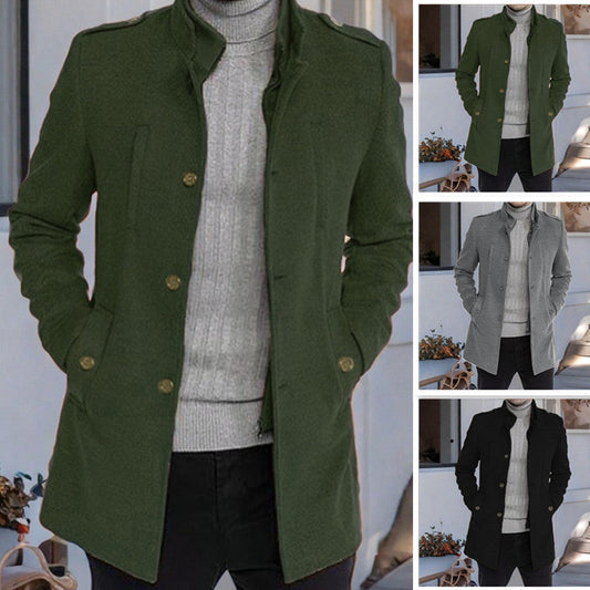 Herren Wintermantel Elegant Stehkragen Taschen - IdealeKleiden