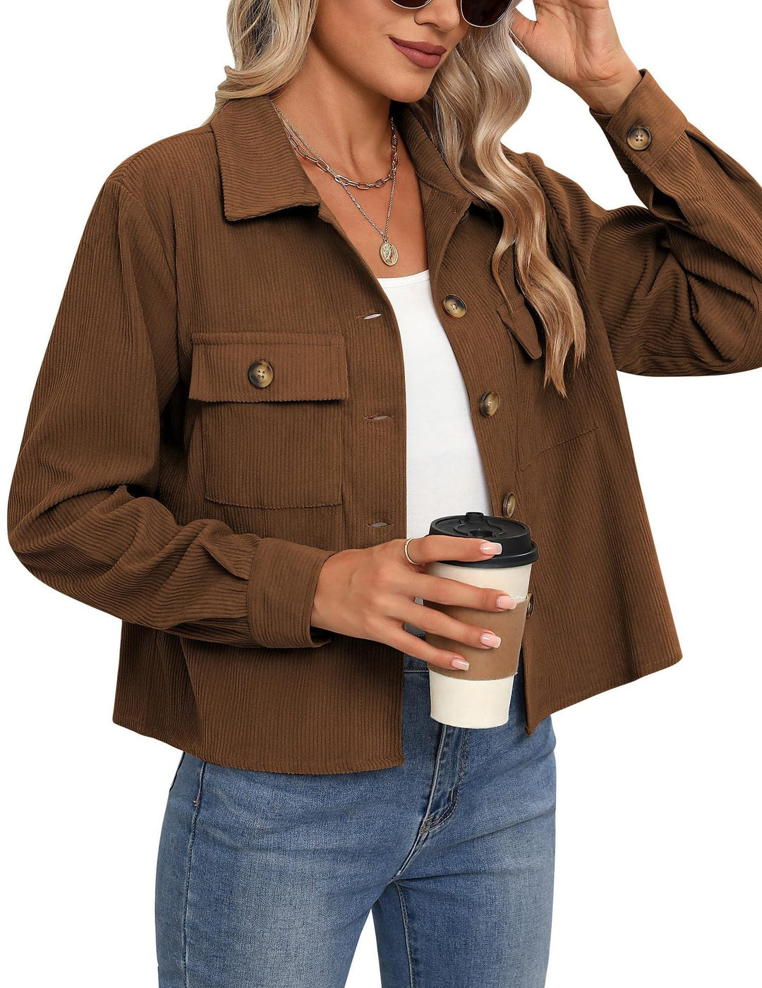 Damen Cordjacke Modern Zweitaschen Design