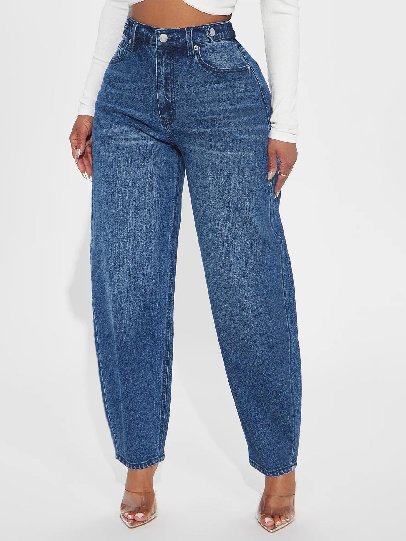 Damen Bequeme Hochtaillierte Jeans Weite Beinweit