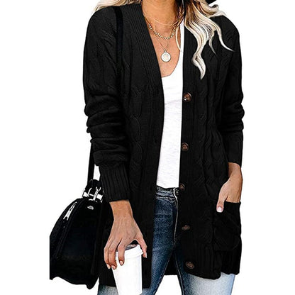Damen Strickjacke Zopfmuster Mit Taschen