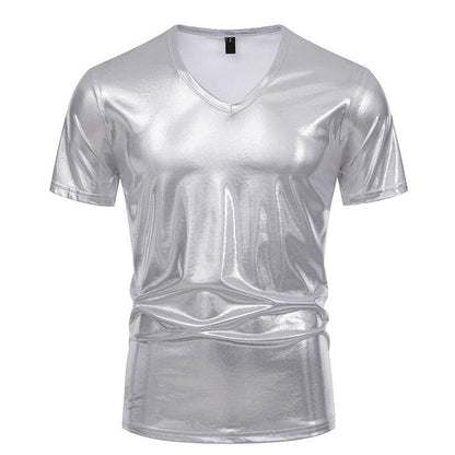 Herren T-Shirt V-Ausschnitt Glanzstoff Modern Style