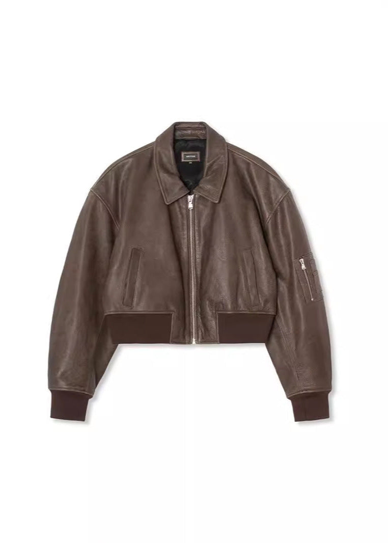 Elegante Lederjacke Damen Bomber Style