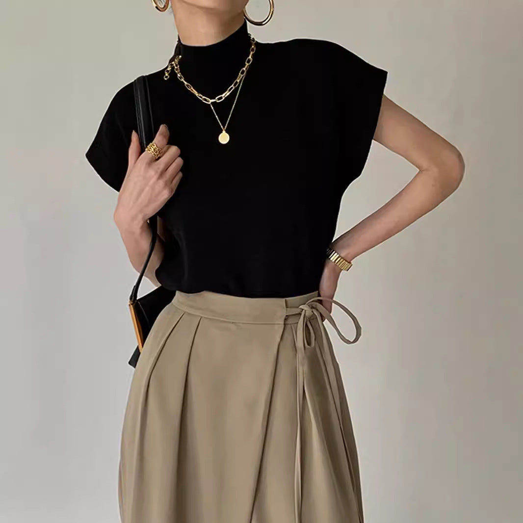 Damen Top Kurzarm Elegant Stehkragen - IdealeKleiden