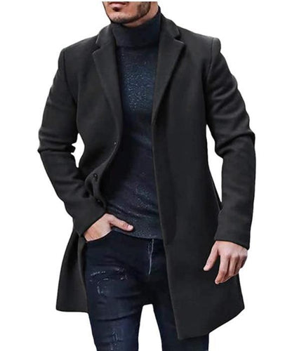 Herren Wintermantel Elegant Klassisch Schwarz