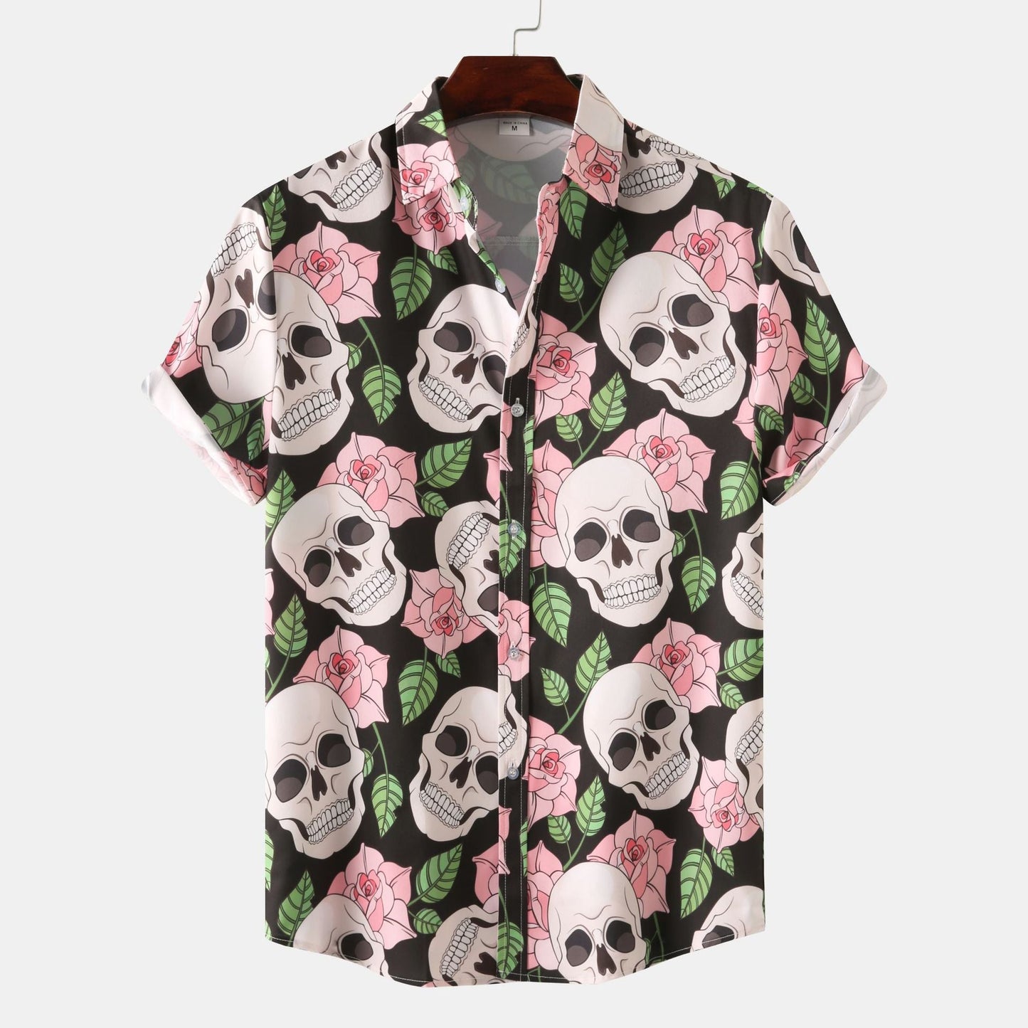 Herren T-Shirt Totenkopf Blumen Trendy Sommer