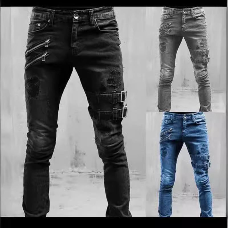 Herren Jeans Ripped Trendy Reißverschluss - IdealeKleiden