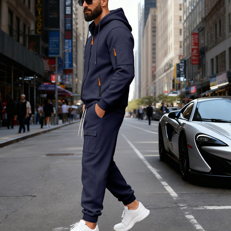 Herren Jogginganzug Sportlich Kapuze Taschen