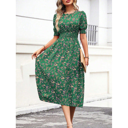 Sommer-Kleid Blumenmuster Römer-Taille Damenkleid