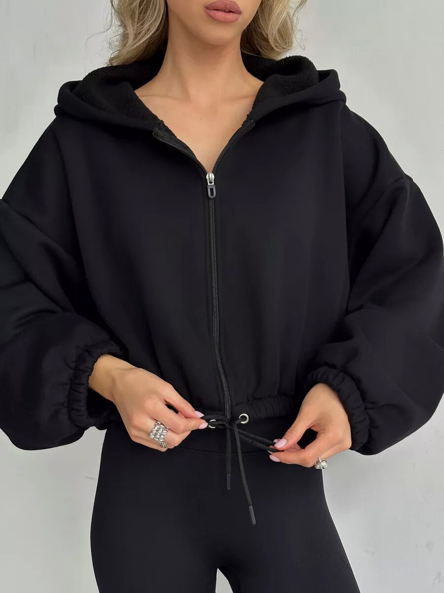 Damen Oversized Pullover mit Kapuze und Reißverschluss