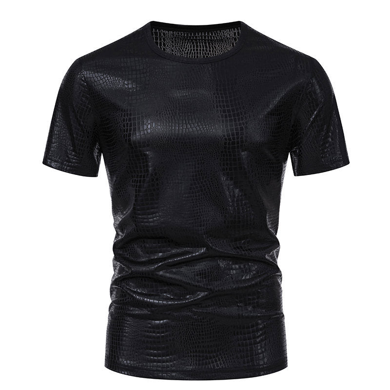 Herren Pullover Schlangen-Leder-Optik Elegant Kurzarm