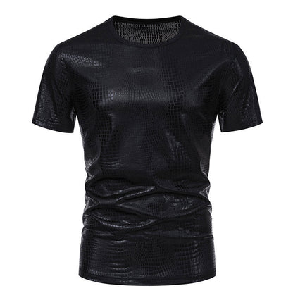 Herren Pullover Schlangen-Leder-Optik Elegant Kurzarm