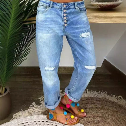 Damen Boyfriend Jeans Relaxed Fit mit Knöpfen