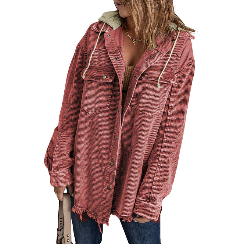 Große Oversized Jacke mit Kapuze Cord Optik