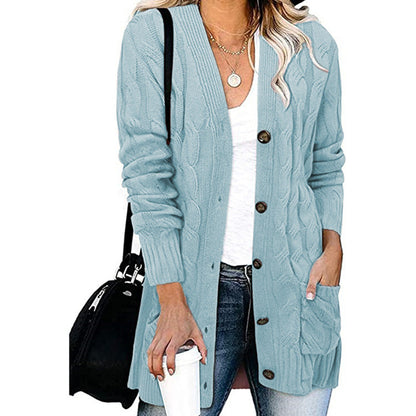 Damen Cardigan Grobstrick mit Knöpfen und Taschen