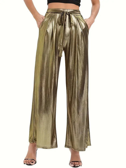 Damen Plisseehose Elegant Glänzend Hochwertig