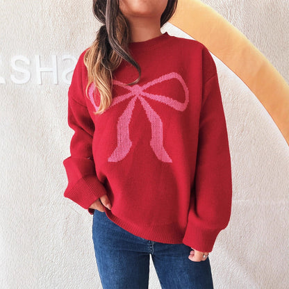 Damen Pullover Weich Schleifendesign