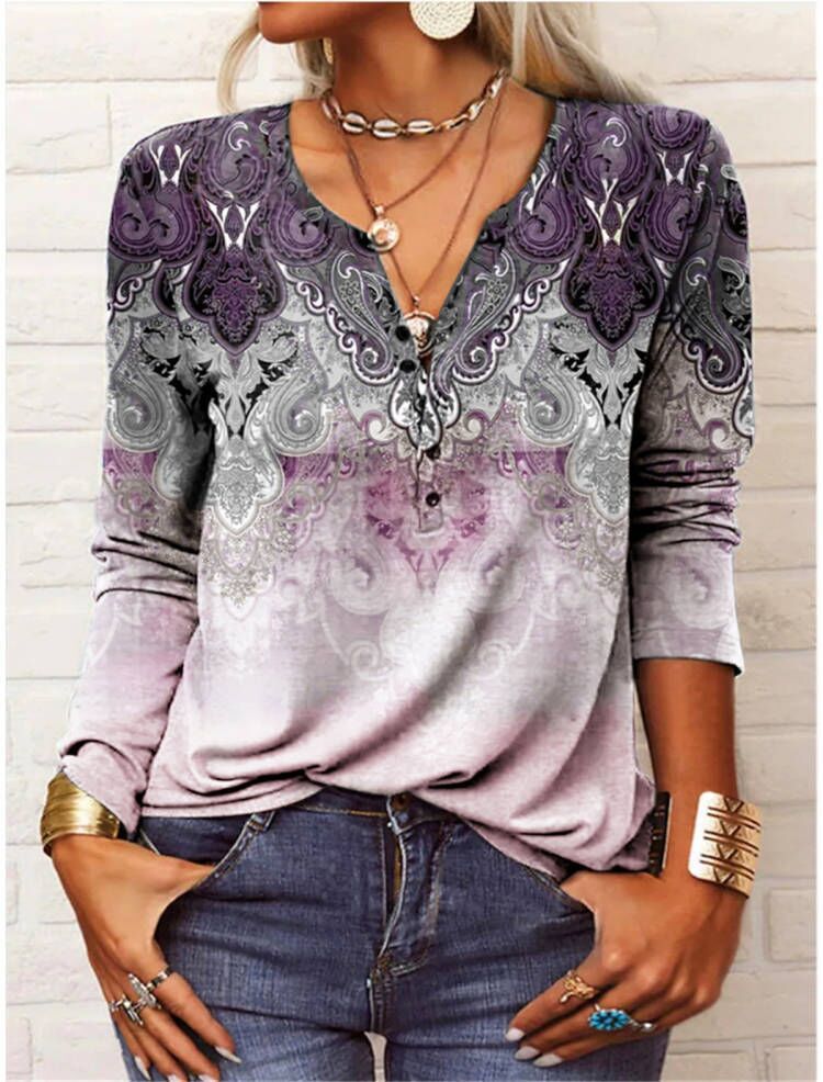 Damen Casual-Shirt Langarm Muster Trendy