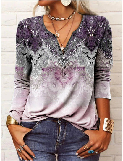 Damen Casual-Shirt Langarm Muster Trendy