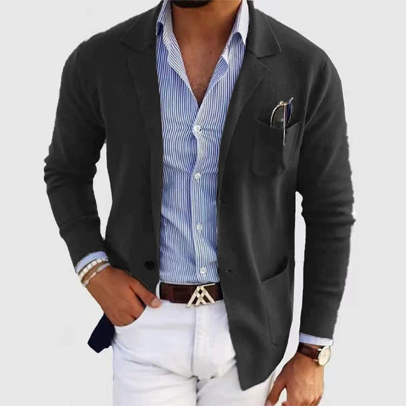Herren Strickblazer Elegant Mit Praktischen Taschen