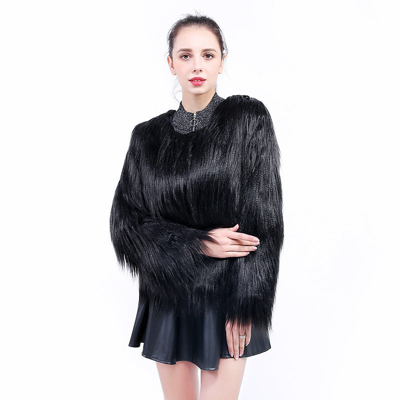 Damen Kunstfell-Mantel Weich Langärmlig Elegant