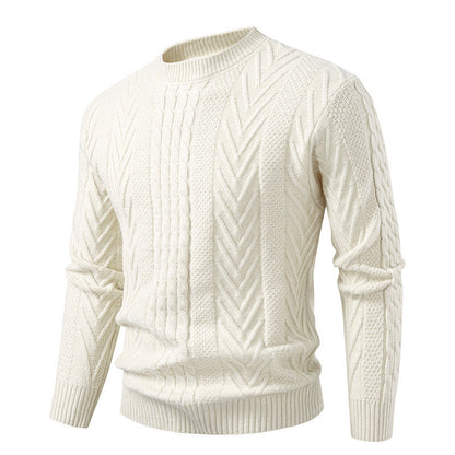 Herren Pullover Grobstrick Zopfmuster Rundhals