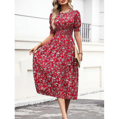 Sommer-Kleid Blumenmuster Römer-Taille Damenkleid