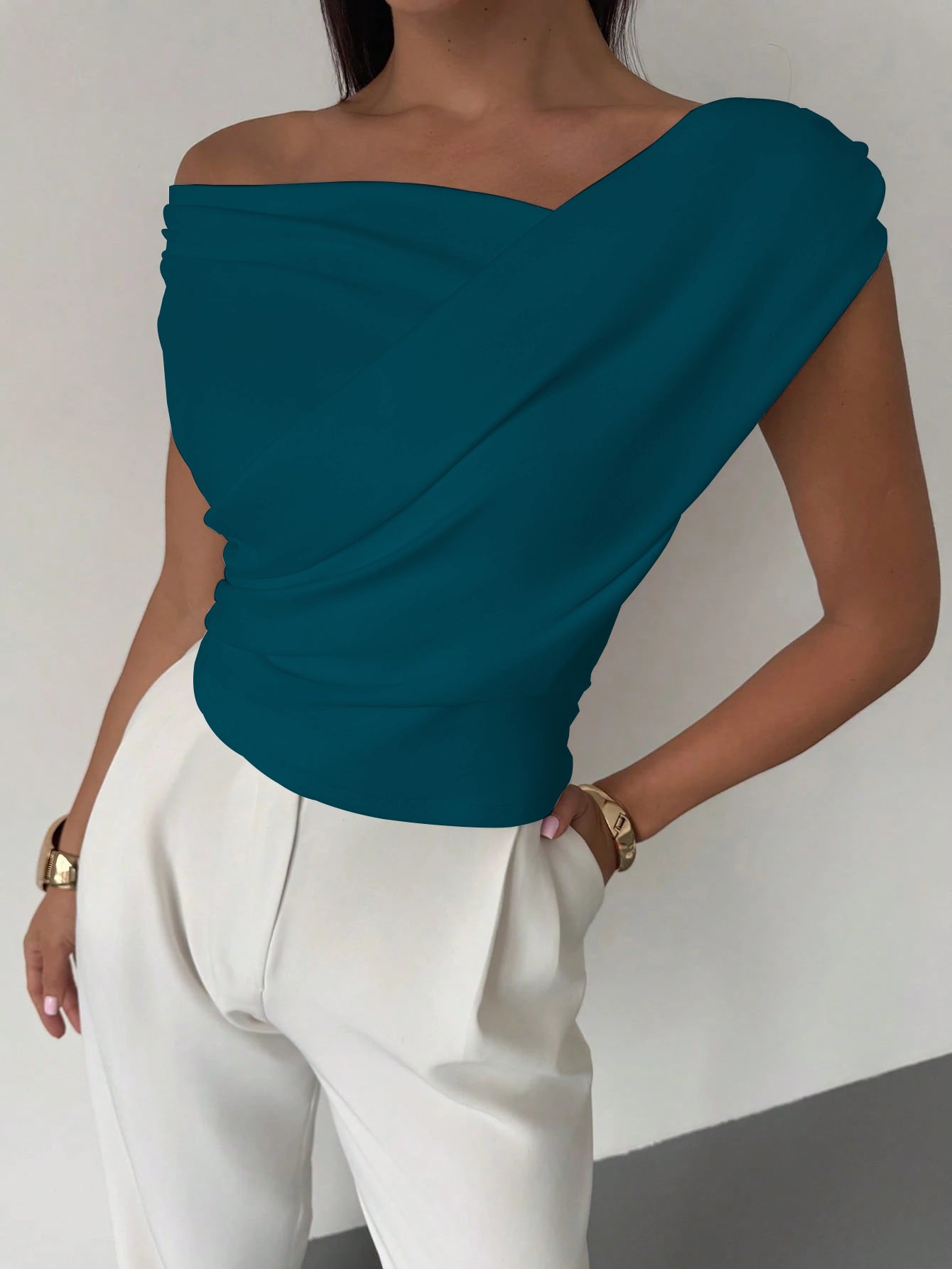 Damen Oberteil Elegant Asymmetrisch Schnitt