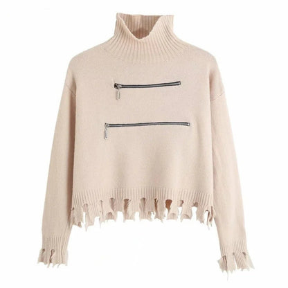 Damen Pullover Modern Asymmetrisch Fransig