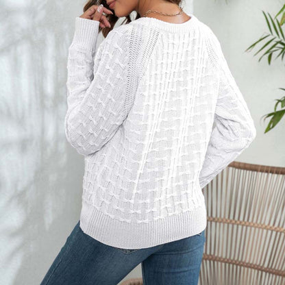 Bequemer Einfacher Strickpullover Damen Alltag - IdealeKleiden