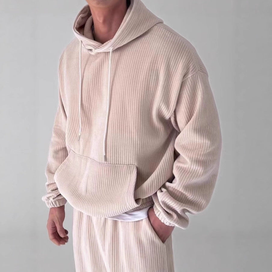 Herren Hoodie Bequem Rippstruktur Kängurutasche - IdealeKleiden