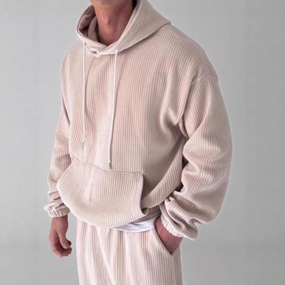 Herren Hoodie Bequem Rippstruktur Kängurutasche - IdealeKleiden