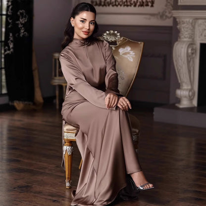 Elegantes Abendkleid Damen Lang Bodenlänge Hochgeschlossen - IdealeKleiden