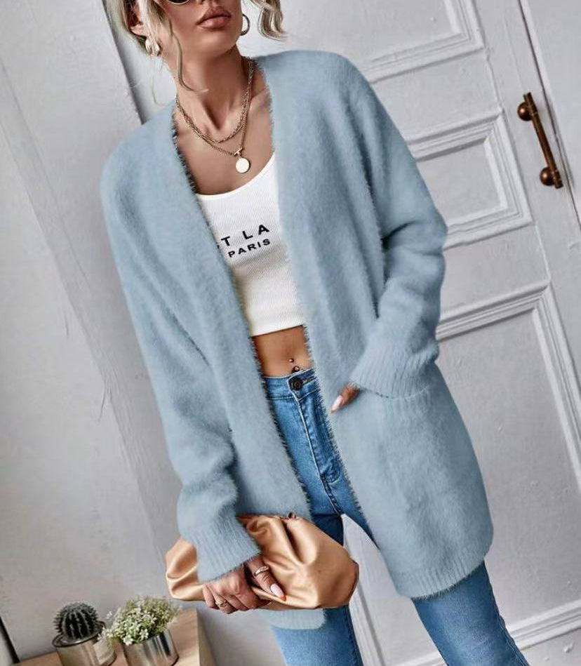 Damen Flauschcardigan Weich Schlicht Elegantes Design