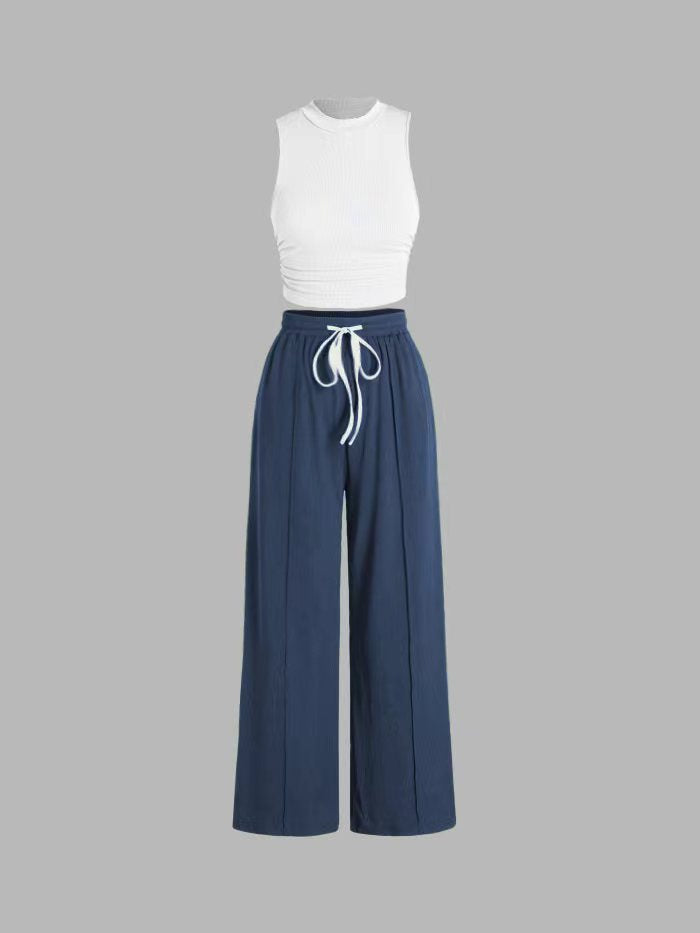 Damen Casual-Outfit: Weite Hose und Bequemes Top Set